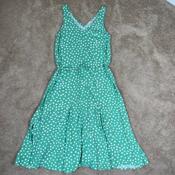 Loft Linen Dress Womens S Green Sleeveless Polka-dot Sundress Vacation Resort - Picture 4 of 8